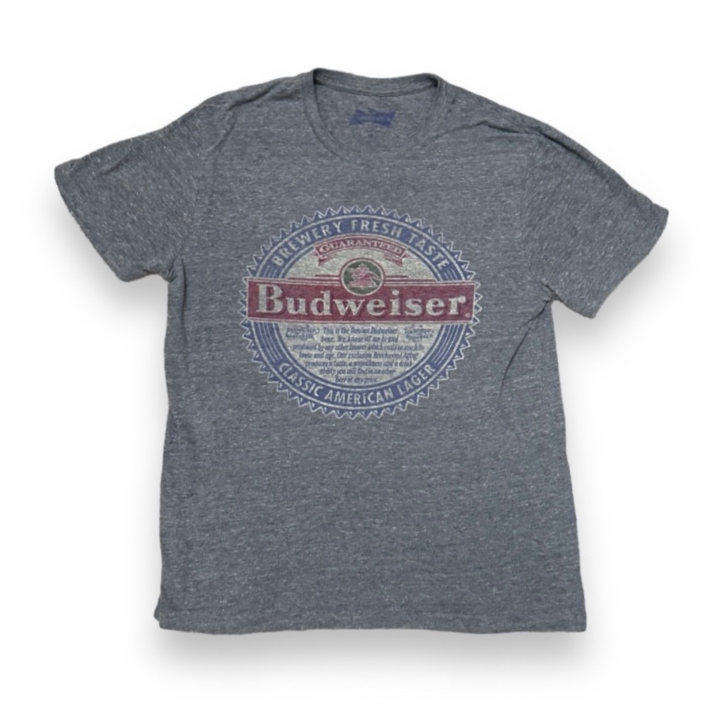 Budweiser American Lager T-Shirt Charcoal Gray Graphic Tee Size Medium Beer